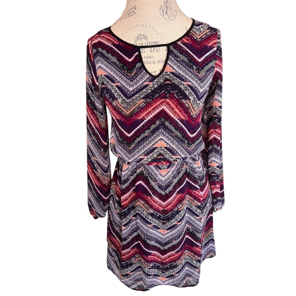 Xhilaration Sheer Chevron Long Sleeve Dress – Lined – Elastic Waist – Size XS